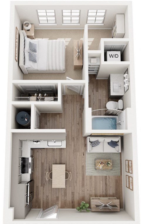 Floor plan for 1 bed, 1 bath, 570 sqft